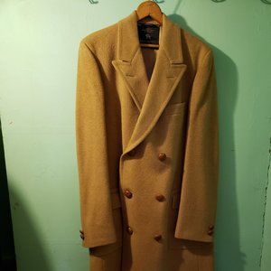Hart Schaffner & Marx Camel Beige Peak Lapel Double Breasted Overcoat